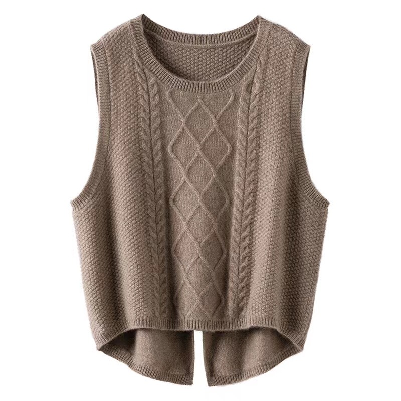 Pure Wool Vest for Women, Spring and Autumn 2025 New Style, Layered Outerwear, Loose Short Split Solid Color Knitted Sweater Vest