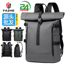 跨境时尚潮流卷口双肩包男高级感大容量旅行背包电脑包学生书包