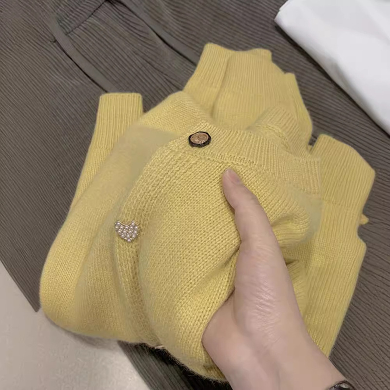 Knitted cardigan round neck commuter age-reducing wool sweater loose versatile European casual long sleeve outer wear slimming top for women