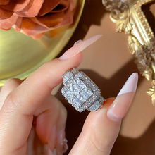 跨境电商直播 热销轻奢仿纯银戒指女 满钻仿莫桑石单排女式食指戒