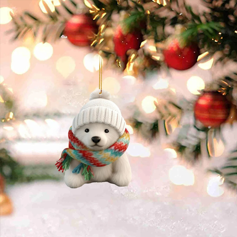 国境を越えたクリスマスプレゼントかわいいホッキョクグマはマフラーをつけた数字アクリル酸ペンダントクリスマスツリークリスマス装飾新年|undefined