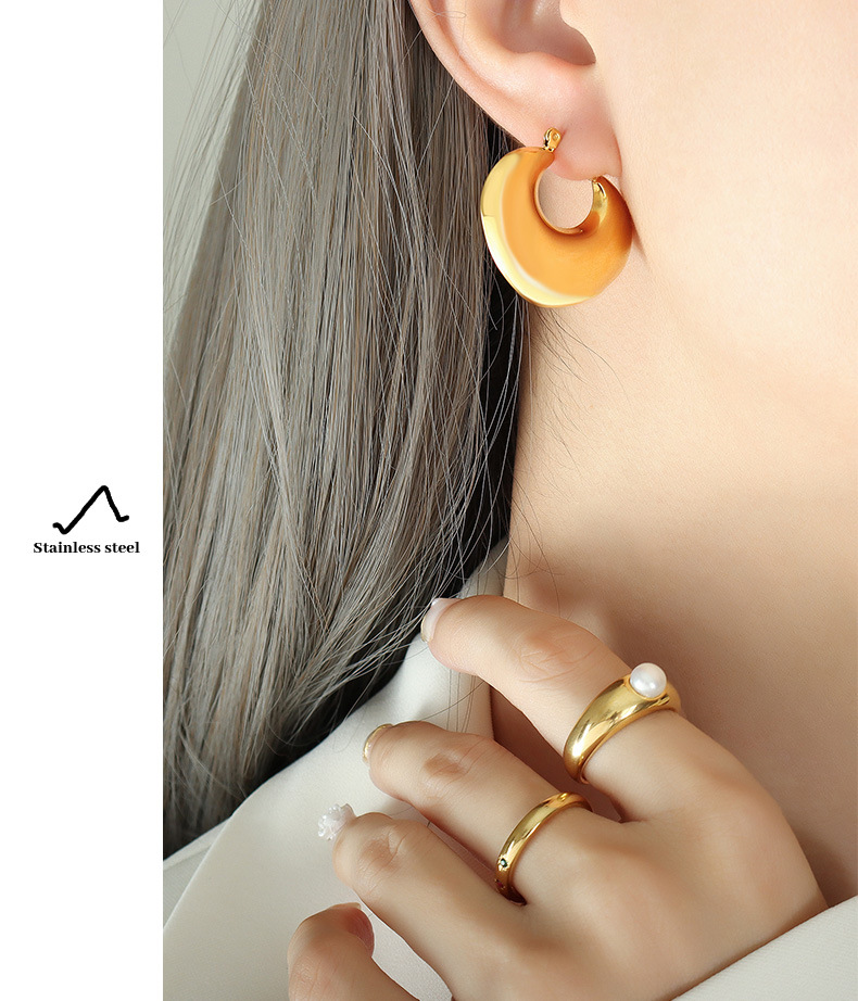 1 Pair Quantity Daily Occasion PVD Coated Real Gold Plated 18K Gold Geometric Solid Color 304 Stainless Steel Retro Waterproof Non Tarnish Earrings