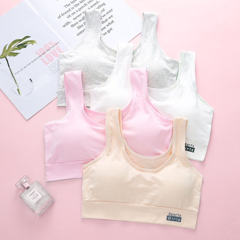 Girls' Developmental Underwear without Steel Ring Girls' Junior High School Students' Vest Pure Cotton Girls' Sports Bra with Chest Pad Girls' Developmental Underwear without Steel Ring Girls' Junior High School Students' Vest Pure Cotton Girls' Sports Bra with Chest Pad