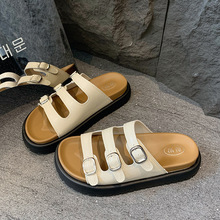 韩版三皮带扣露趾厚底一字拖鞋夏季新款外穿休闲凉凉鞋气质沙滩鞋