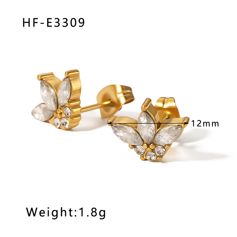 1 Pair Classic Style U Shape Crown Butterfly Plating Inlay Stainless Steel Artificial Pearls Rhinestones Zircon 18K Gold Plated Earrings display picture 3