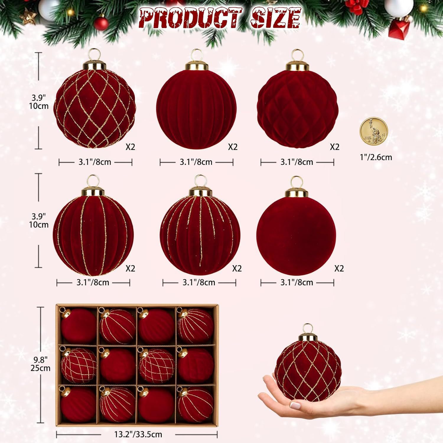 Amazon Hot Sale Flooded Navidad 6cm / 8cm Set Navidad Ball Decoration Colgante Disposición Navidad Ball Colgante image 22