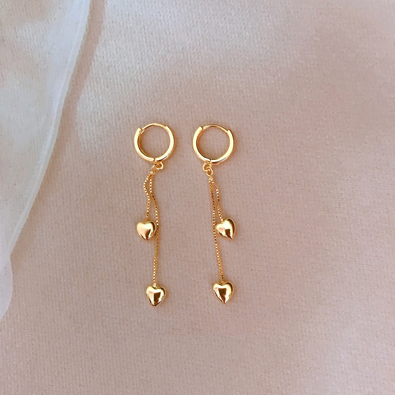 Heart Tassel Box Chain Earrings for Women, Niche Design, Fashionable and Simple Ins Style Sweet Ear Buckle Earrings