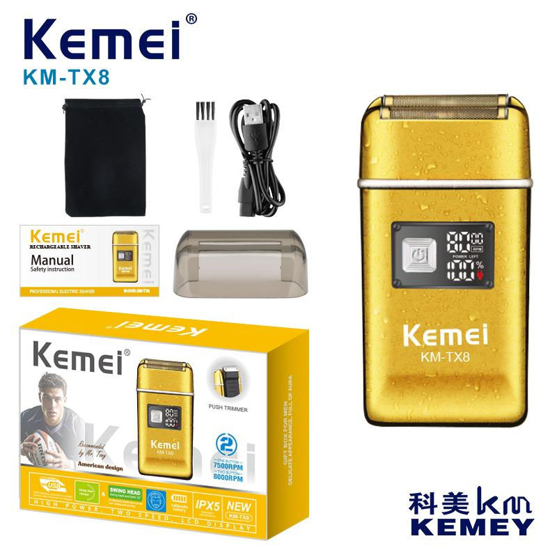 Afeitadora Eléctrica Kemei KM-TX8 para Hombre, Maquinilla de Afeitar Recíproca Flotante con Pantalla Digital para Barba