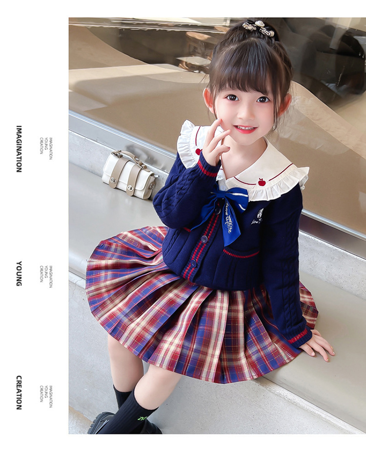 Niña otoño vestido 2022 nuevo niño aire chic suéter overfalda otoño bebé JK uniforme set pic 10