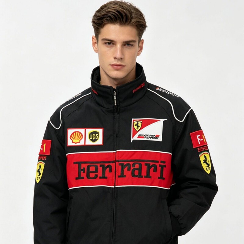F1 Ferrari Team Vintage Racing Jacket Coat Fan Apparel Men's Top F1 Ferrari Team Vintage Racing Jacket Coat Fan Apparel Men's Top