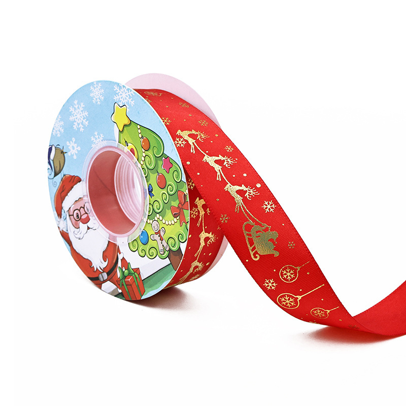 2.5cm クリスマスリボン ギフトボックス包装リボン 英語箔押しリボン 花 ケーキデコレーションリボン|undefined