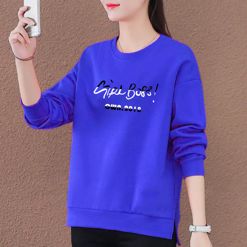 Autumn cotton sweatshirt with a round collar