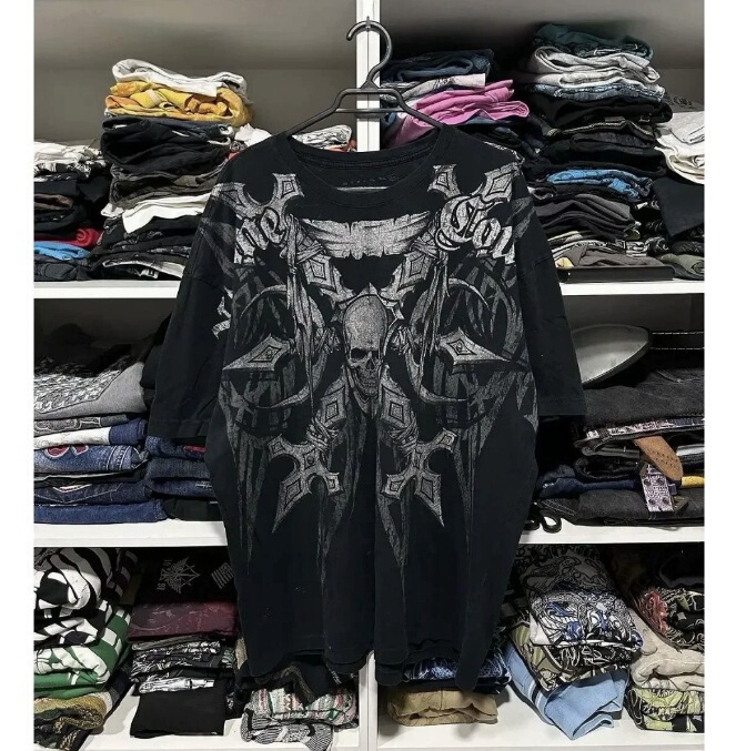 Y 2kレトロtシャツ新作原宿ヒップホップラウンドネックtシャツ男女半袖ゴシック上着ストリートウェア|undefined