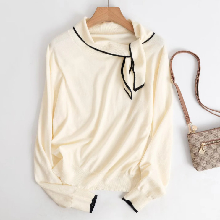 Bm&Md&Za Early Spring New Women's Clothing, Gentle and Intellectual Style Scarf Collar Knit Sweater 05656556712