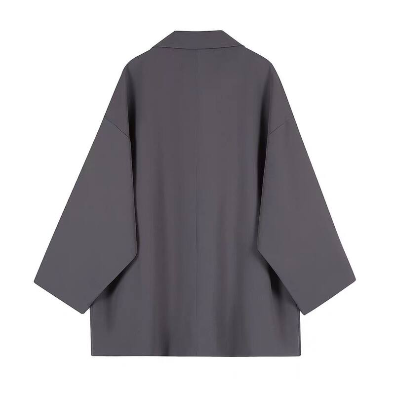 Áo blazer nữ dáng suông rộng phong cách Hàn Quốc, cổ vest một hàng cúc, tay dài — Màu trắng ngà, Màu xám đậm, màu đen