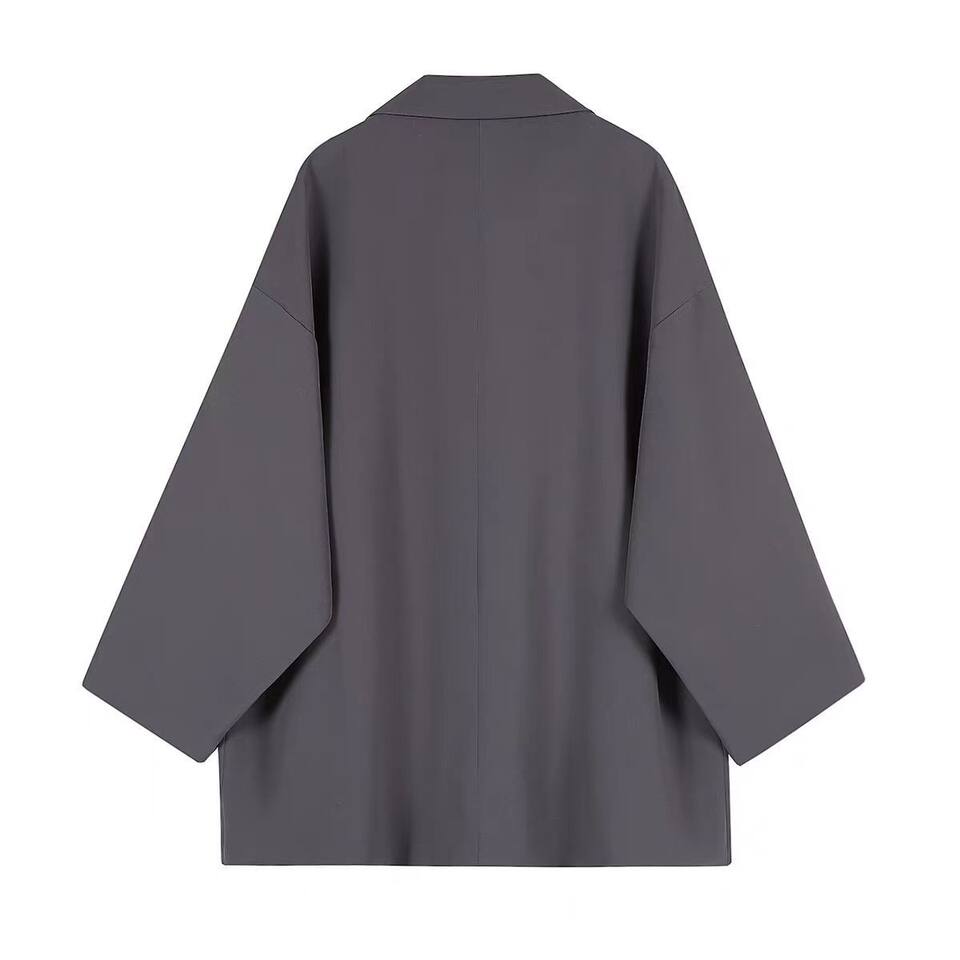 Áo blazer nữ dáng suông rộng phong cách Hàn Quốc, cổ vest một hàng cúc, tay dài — Màu trắng ngà, Màu xám đậm, màu đen