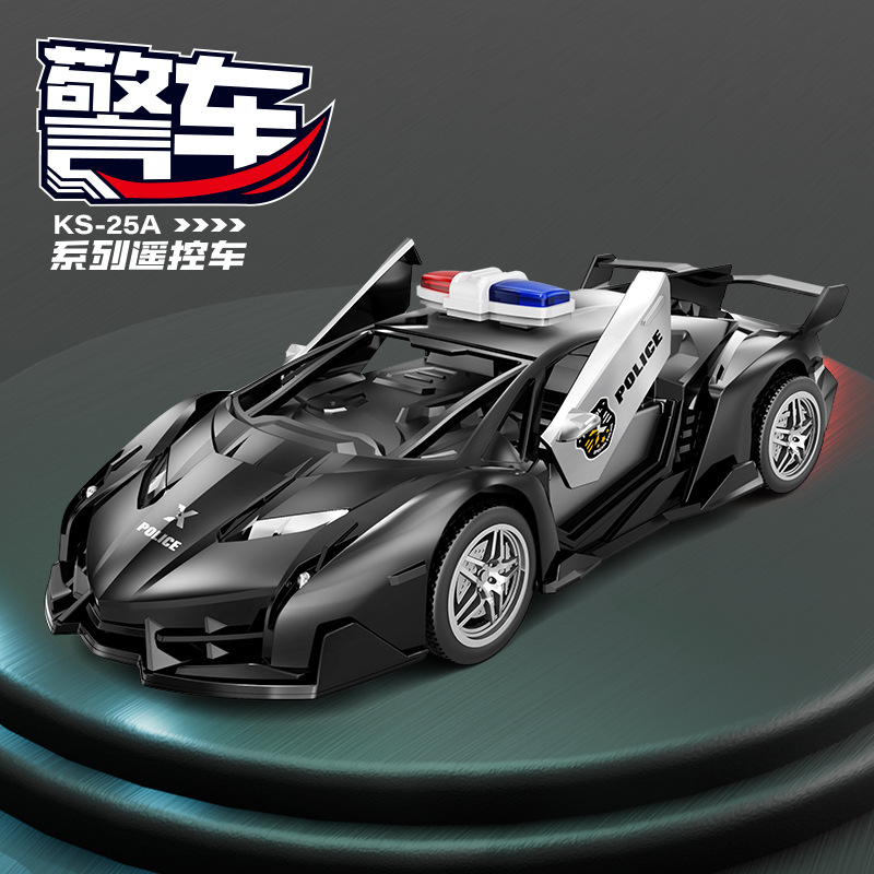 1:18 coche de policía de control remoto recargable eléctrico doble luz puede abrir la puerta de carreras de 6 - 12 años juguetes