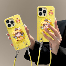 立体朵拉公仔支架适用苹果16果冻手机壳13promax挂绳15磨砂肤感14