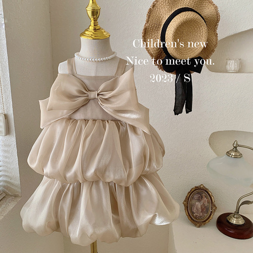 Girls suspender dress summer dress 2024 new Korean style western style baby girl bow vest skirt princess dress