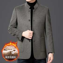 2025双面羊毛夹克男春秋季立领羊毛呢外套中年男士派克衫休闲上衣