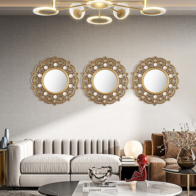 Espejo decorativo moderno anticuado de plástico, marco hueco tridimensional, espejo de pared retro para hogar/sala