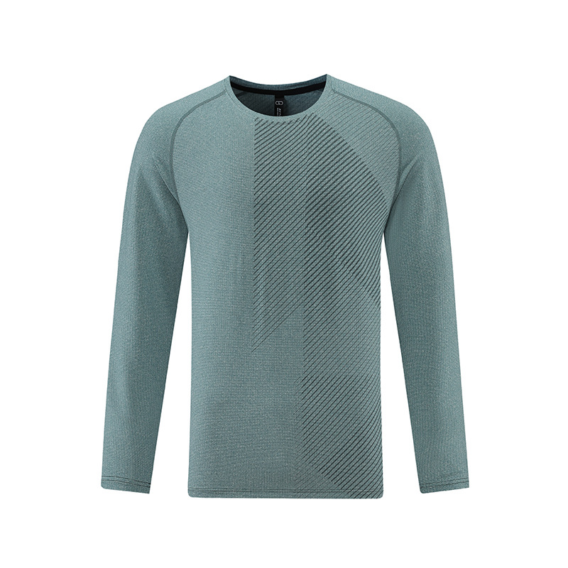 Primavera y otoño de los hombres al aire libre cuello redondo ropa de secado rápido deportes de manga larga casual transpirable suelta camiseta en stock impresión fija registro