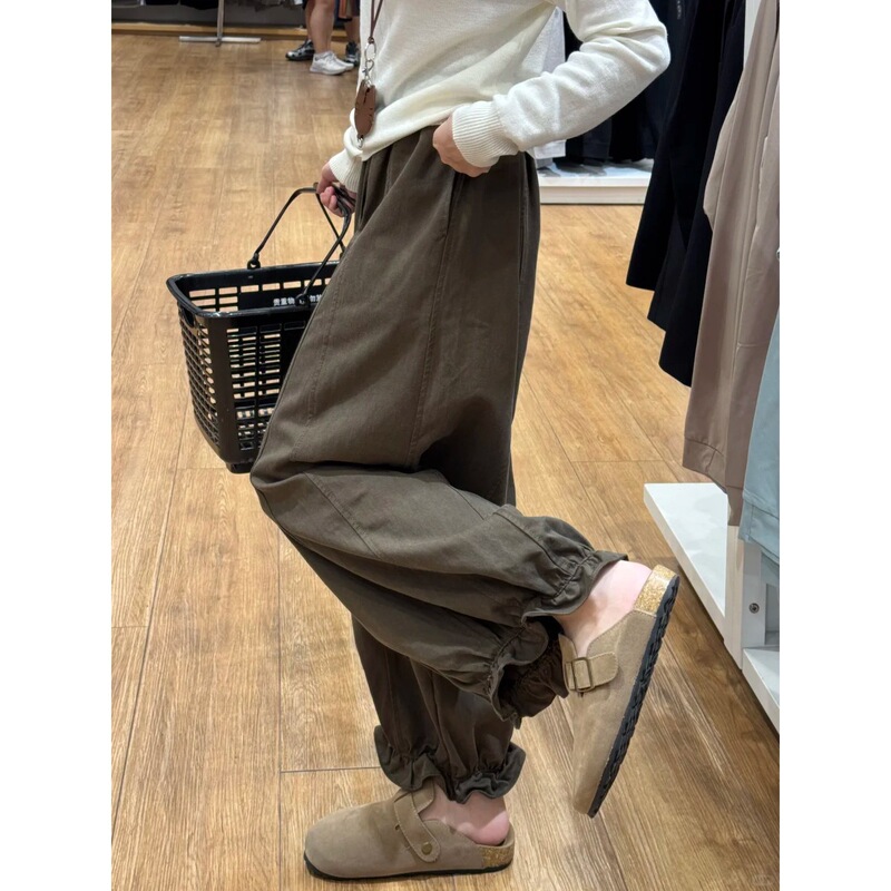 Brown Pants, New Summer Style, Nine-Point Wide-Leg Pants for Women, Brown Flower Bud Lantern Pants Brown Pants, New Summer Style, Nine-Point Wide-Leg Pants for Women, Brown Flower Bud Lantern Pants