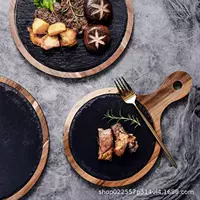 Деревянная разделочная доска с ручкой, круглая тарелка для стейка, закусок, домашний поднос из массива дерева для завтрака и ужина