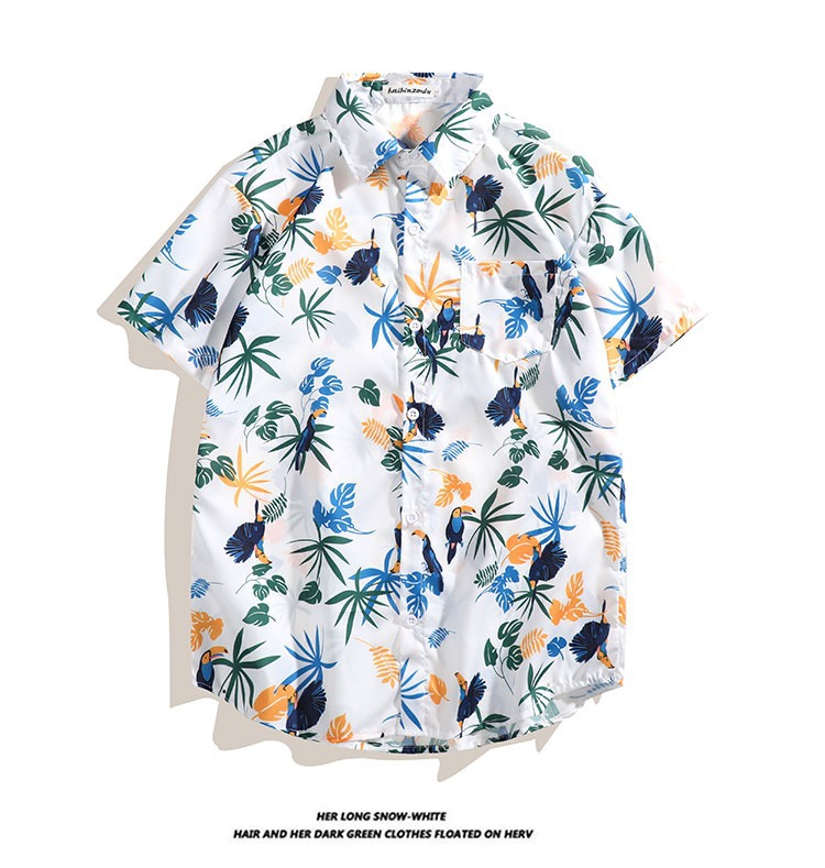 Herr skjortset hawaii blommig strandkläder lös retro stil_voghion.com