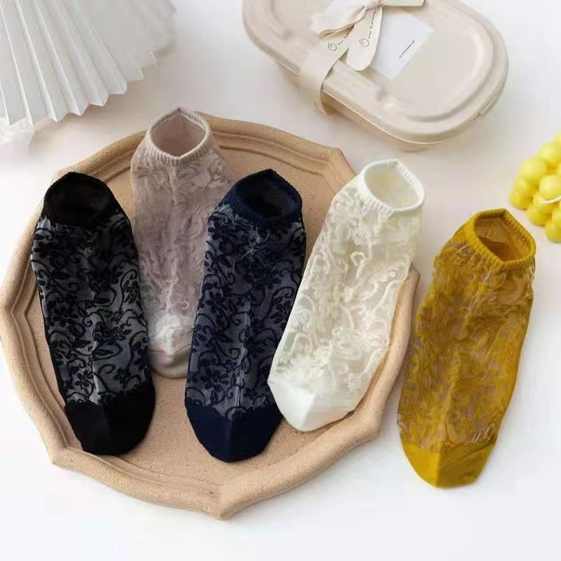 Socks Women's Crystal Socks Glass Silk Socks 2021 Summer Thin Japanese and Korean Sweet Girl's Shallow Mouth Transparent Hollow Socks