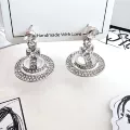 Double row diamond three-dimensional ball small silver earrings