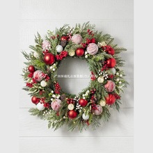 新款圣诞节装饰品PE叶圣诞花环50/60/80CM圣诞藤条定.制橱窗店门