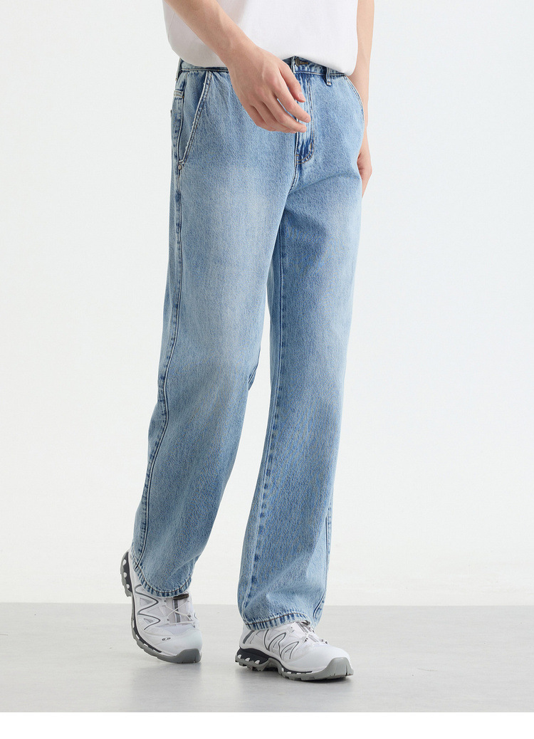 Quần jean nam ống rộng vải Lyocell cotton mềm rũ — Màu xanh da trời chi tiết 15