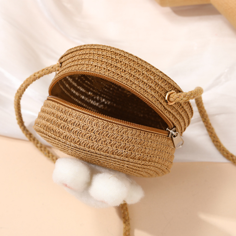 64g Weight Weave Fashion Element Zipper Closure Type Single Shoulder Strap Strap Type Straw Bag Bags Type Casual, Holiday Occasion Straw Material Animal, Cartoon Pattern Spring&Summer Season Kid'S Gender Cute Style Round, Heart-shaped Shape Kid'S Straw Animal Cartoon Cute Weave Round Heart-shaped Zipper Straw Bag 10