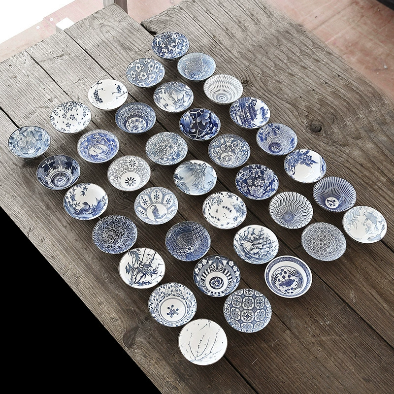 Ретро синие и белые чашки с глазурью, керамические домашние чайные чашки кунг-фу, чашки дегустации, офисные японские чайные чашки