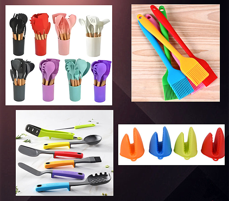Özel İşlenmiş Gıda Sınıfı Silikon Mutfak Alet Seti Silikon Kaşık Spatula Pişirme 6 Parçalı Silikon Spatula Mutfak Alet Seti 3
