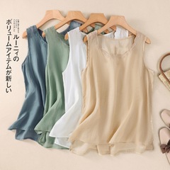 4色 重工刺繡無袖背心女夏款文藝棉麻內搭打底衫百搭圓領外穿吊帶