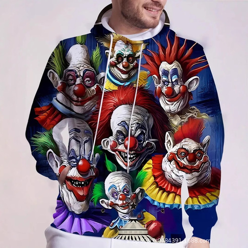 Hot-selling men's colorful clown-themed 3D digital-print hoodies—direct from the source factory, available in Europe and the U.S.