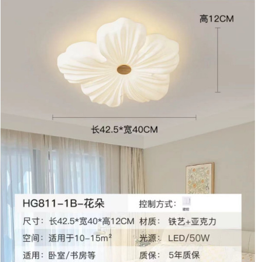 广东中山灯具温馨浪漫儿童房卧室灯原木奶油风花朵主卧房间吸顶灯|undefined
