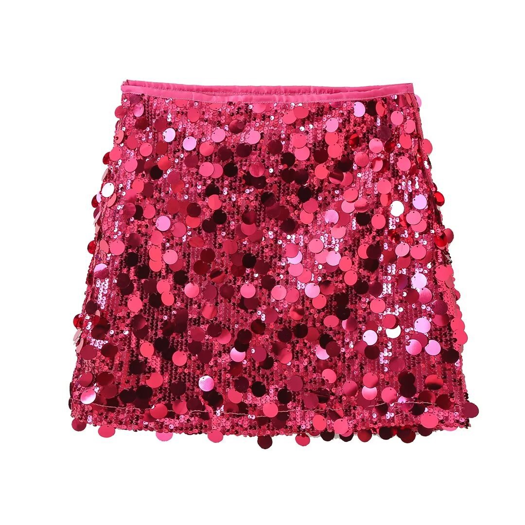 2024 Printemps Nouveau Produit Vêtements Pour Femmes Style Léger Mature Taille Haute Paillettes Mini Jupe Courte w017 A336_voghion.com