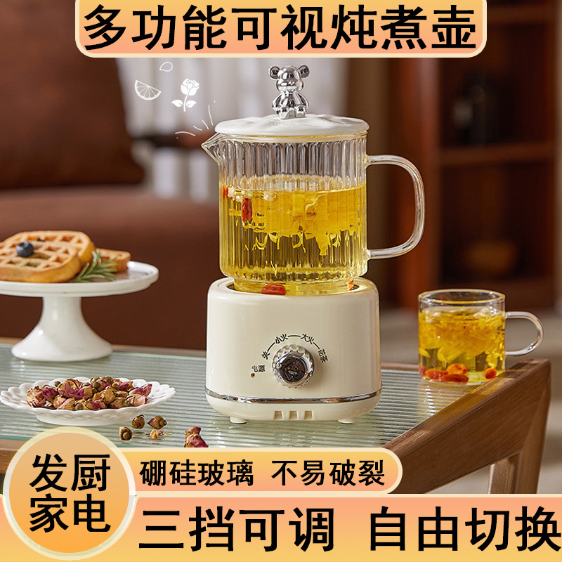 홈 오피스 1인용 미니 전기 스튜 컵, 다기능 비주얼 컵, 물을 끓이는 꽃 주전자, 건강 보관 용기, 스튜 냄비