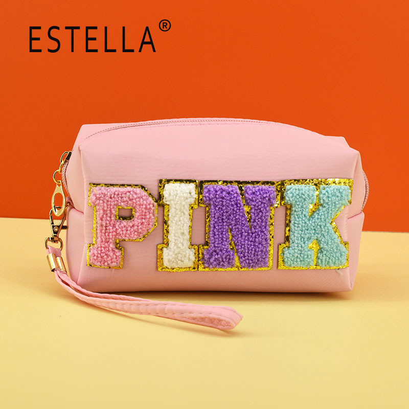 Bolsa de cosméticos octogonal bordada con letras, estilo ins Morandi, gran capacidad