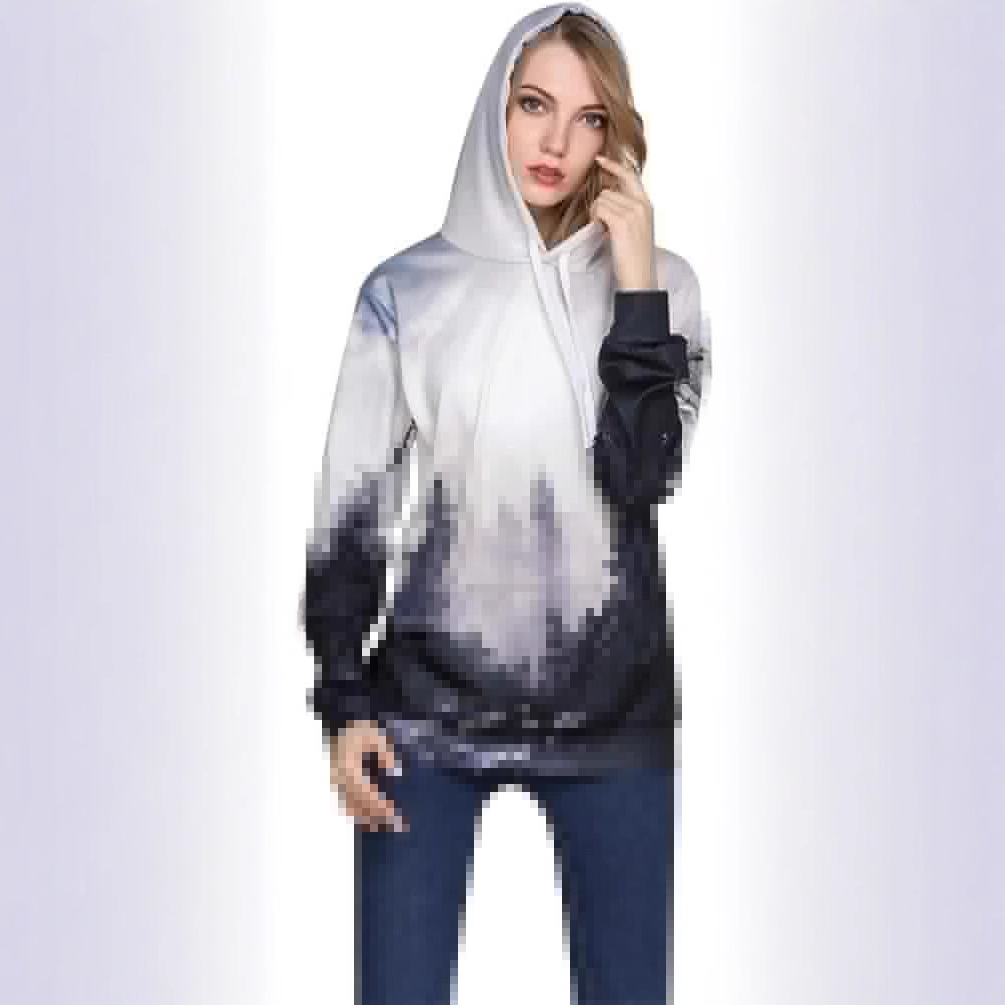 Suéter con capucha y cordón de manga larga con estampado 3D de bosque de tinta simple para hombres y mujeres con el mismo estilo de primavera y otoño