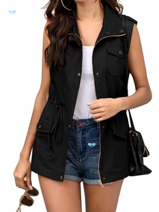 1Pc Women's Casual Sleeves Polyester Vest with Lapel Cross-Border