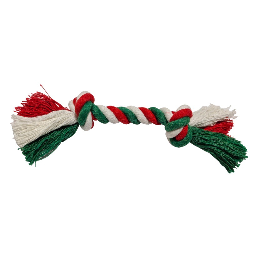 Juguete de cuerda de algodón para mascotas Amazon popular doble nudo molar Limpieza de dientes resistente a mordeduras resistente a roer cachorro juguete de nudo interactivo