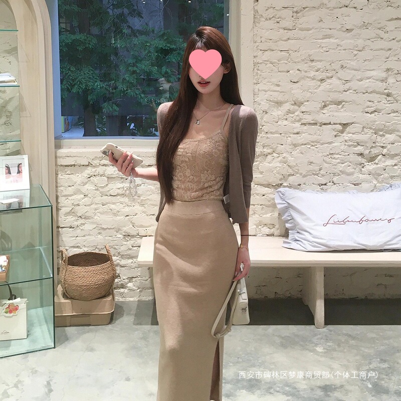 Cross-Border French Lace Camisole Set Dress for Women Early Autumn 5 New Temperament Half-Body Hip-Hugging Long Skirt Mesh