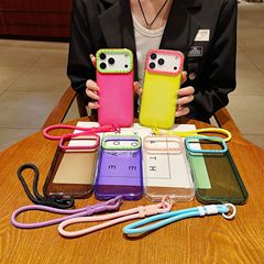 适用iPhone17手机壳糖果撞色挂绳苹果16Promax镜头相框防摔保护套