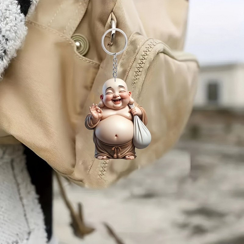跨境爆款亚克力欢乐佛图案主题钥匙扣圣诞树装饰汽车挂件创意挂饰