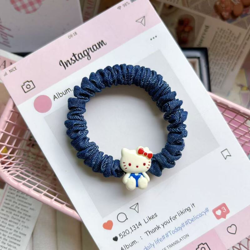 可爱kitty牛仔发圈卡通少女头绳小肠发圈甜美ins头发发绳皮筋发饰|undefined