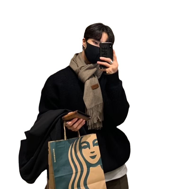 Suéter grueso suelto de otoño e invierno, suéter de punto japonés de tendencia coreana para hombres, abrigo de suéter perezoso estilo de invierno ins Hong Kong